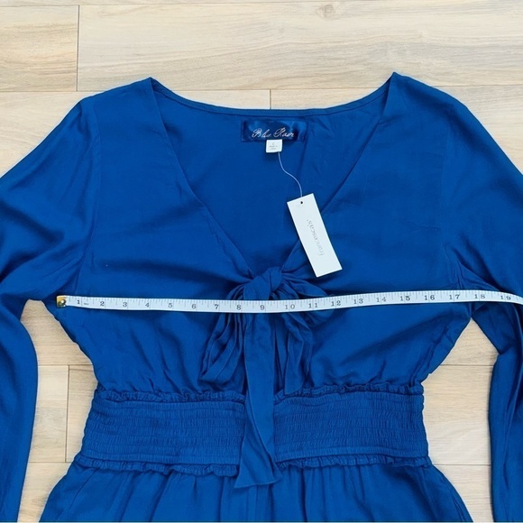 Francesca's Blue Rain Navy Embroidered Long sleeve Tie Knit Romper - Picture 6 of 7